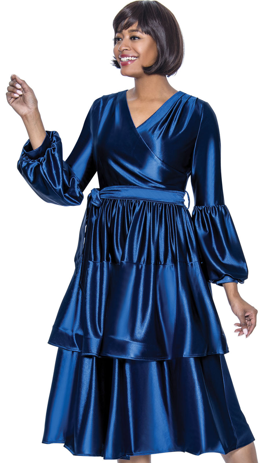Terramina 7026-IH (1 pc Silk Womens Church Dress With Peplum And Puff Sleeves)