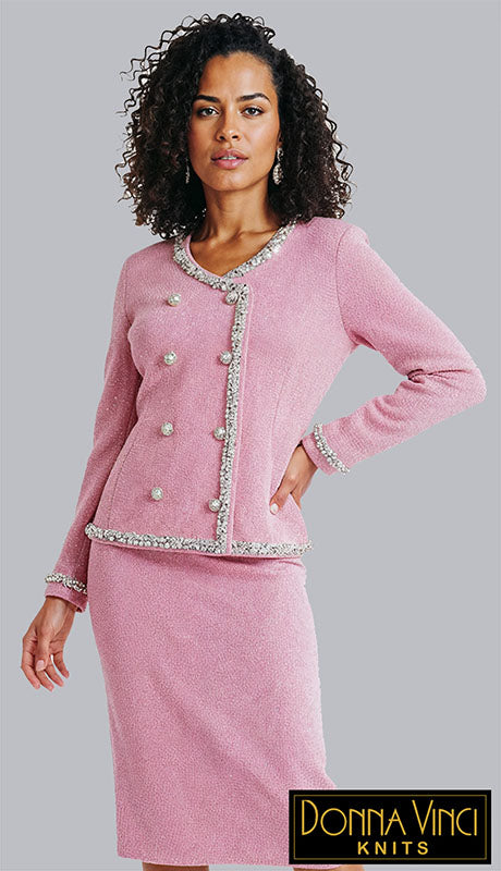 Donna Vinci Knit 13462- PNK Women Church Suit