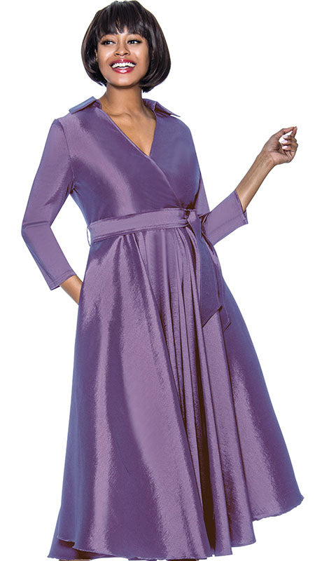Terramina 7869-LIL (1 pc Silk Look Womens Church Dress With Sash Belt)