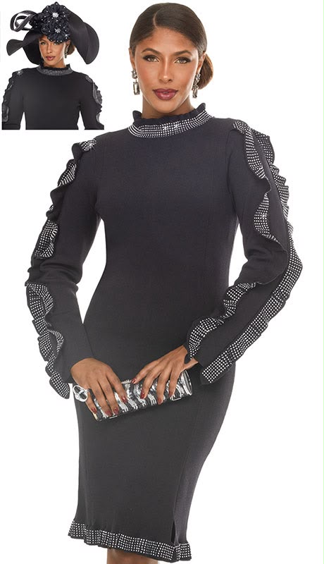 Donna Vinci Knit 13469-BLK Womens Church Dress