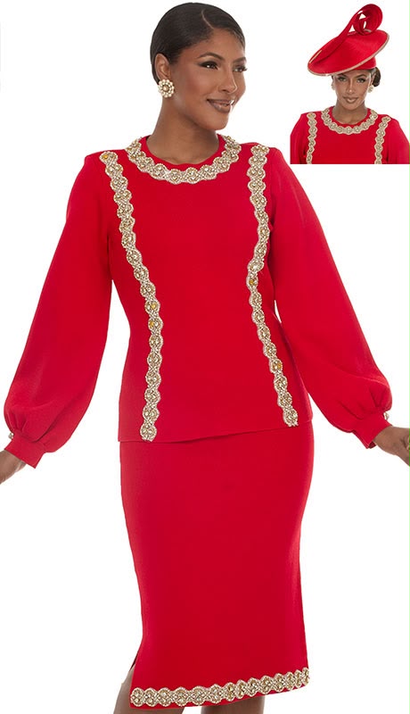 Donna Vinci Knit 13473- RED Womens Church Suit